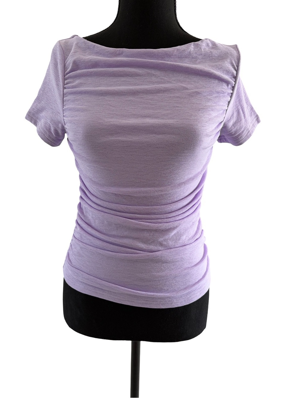 ReoRia Lilac Short Sleeve Ruched Boatneck Top